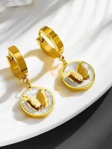 KRYSTALZ Gold-Plated Stainless Steel Contemporary Shaped Drop Earrings