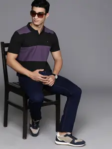 Louis Philippe Jeans Striped Polo Collar Pure Cotton Slim Fit T-shirt