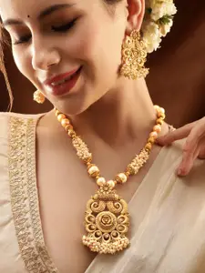 Rubans Gold-Plated Stone Studded & Beaded Necklace Set