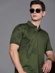 Louis Philippe Sport Men Floral Printed Polo Collar Pure Cotton T-shirt