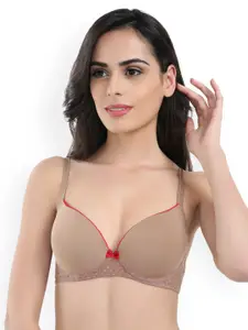 Candour London Tan Solid Underwired Lightly Padded T-shirt Bra 2494982
