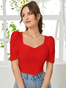 Dream Beauty Fashion Sweetheart Neck Puff Sleeve Fitted Top