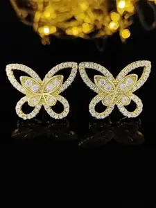 Designs & You Gold-Plated Butterfly Shaped CZ-Studded Studs Earrings