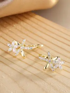 Designs & You Gold Plated American Diamond Studded Star Shaped Earcuffs