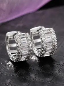 Designs & You Silver Plated American Diamond Studded Classic Half Hoop Earrings