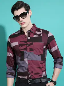 HIGHLANDER Abstract Printed Slim Fit Cotton Casual Shirt