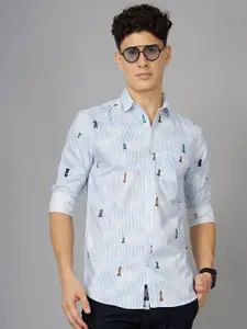 PAUL STREET Standard Slim Fit Conversational Printed Spread Collar Cotton Casual Shirt