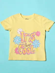 Hoop Girls Typography Printed Cotton T-shirt