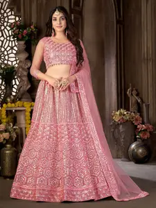 Panzora Floral Embroidered Sequined Semi-Stitched Lehenga & Blouse With Dupatta