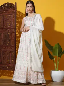 Chhabra 555 Embroidered Georgette Maxi Ethnic Dresses With Dupatta