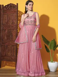 Chhabra 555 Sequin Embellished Embroidered Maxi Ethnic Dresses With Dupatta