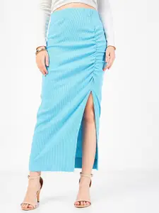 SASSAFRAS Ribbed Front Ruched Maxi Skirt
