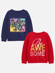Trampoline Girls Pack of 2 Typography Printed Cotton Pullover Sweatshirt