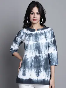 Aawari Tie & Dye Cotton Notched Round Neck A-Line Top
