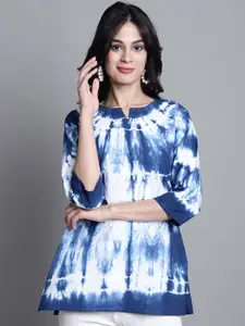 Aawari Tie & Dye Cotton Notched Round Neck A-Line Top