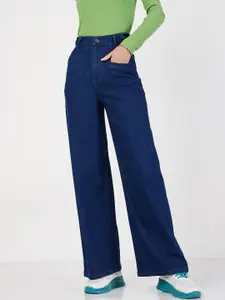 SASSAFRAS Women Blue Straight Fit High-Rise Clean Look Jeans