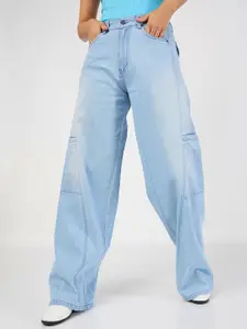 SASSAFRAS Women Wide Leg High-Rise Clean Look Light Fade Pure Cotton Jeans