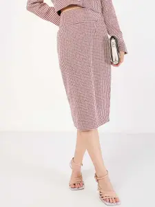 SASSAFRAS Geometric Jacquard Tweed Pencil Skirt