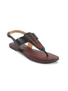 Metro Braided Leather T-Strap Flats With Buckle Closure