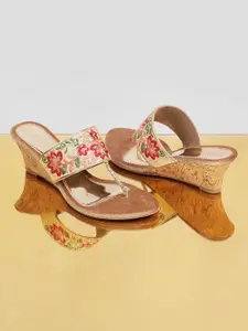 Metro Gold-Toned Ethnic Wedge Sandals