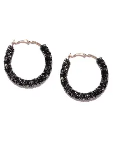 OOMPH Black Beaded Circular Handcrafted Hoop Earrings