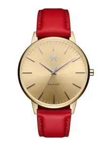 MVMT Women Gold-Toned Brass Embellished Dial & Red Leather Straps Analogue Watch 28000295-D