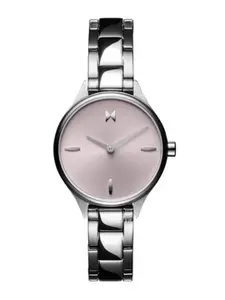 MVMT Women Purple Brass Embellished Dial & Silver Toned Stainless Steel Bracelet Style Straps Analogue Watch