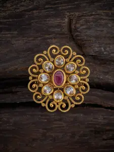 Kushal's Fashion Jewellery Gold-plated Stone-Studded Adjustable Antique Finger Ring
