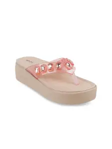 Mochi Peach-Coloured Wedge Sandals