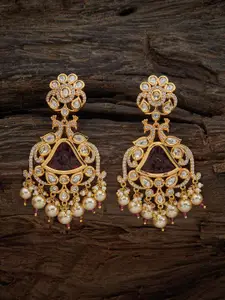 Kushal's Fashion Jewellery Kundan-Studded & Beaded Drop Earrings