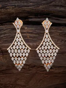 Kushal's Fashion Jewellery Rhodium-Plated Diamond Shaped Drop Earrings