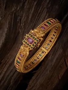 Kushal's Fashion Jewellery Gold-Plated Stone Studded Antique Kada Bracelet