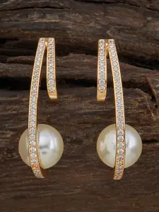 Kushal's Fashion Jewellery Gold-Plated Zircon-Studded Contemporary Drop Earrings
