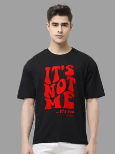 Leotude Typography Printed Drop-Shoulder Sleeves Oversized Casual T-shirt