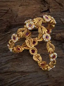 Kushal's Fashion Jewellery Set Of 2 Gold Plated Artificial Stone Bangle