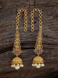 Kushal's Fashion Jewellery Gold-Plated Beaded Dome Shaped Jhumkas