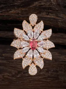Kushal's Fashion Jewellery Rose Gold-Plated Zircon-Studded Adjustable Finger Ring