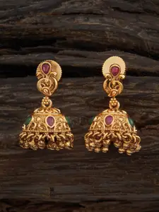 Kushal's Fashion Jewellery Gold Plated Ruby Studded Dome Shaped Jhumkas