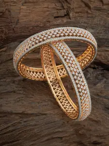 Kushal's Fashion Jewellery Set Of 2 Rhodium-Plated CZ-Studded Bangles