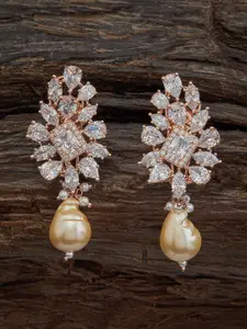 Kushal's Fashion Jewellery Rose Gold Plated Cubic Zirconia Studded Drop Earrings