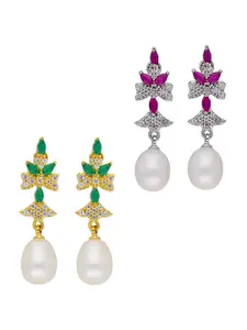 Sri Jagdamba Pearls Dealer Set Of 2 Gold-Plated Drop Earrings