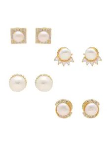 Sri Jagdamba Pearls Dealer Set Of 3 Gold-Plated Studs Earrings