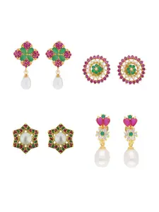 Sri Jagdamba Pearls Dealer Set Of 4 Gold-Plated Studs Earrings