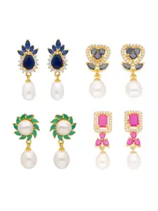 Sri Jagdamba Pearls Dealer Set Of 4 Gold Plated Beaded Drop Earrings