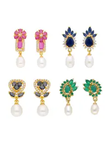 Sri Jagdamba Pearls Dealer Set Of 4 Gold Plated Geometric Drop Earrings