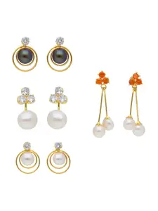 Sri Jagdamba Pearls Dealer Set Of 4 Gold-Plated Crystals Studded Drop Earrings