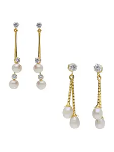 Sri Jagdamba Pearls Dealer Set Of 2 Gold-Plated Beaded Drop Earrings