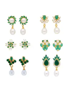 Sri Jagdamba Pearls Dealer Set Of 6 Gold Plated Geometric Drop Earrings