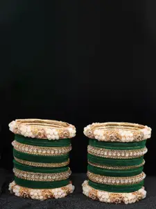 NMII Set Of 52 Zircon Gemstone Studded & Pearls Velvet Bangles