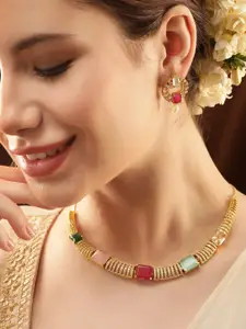 Rubans Gold-Plated AD-studded Necklace & Earrings